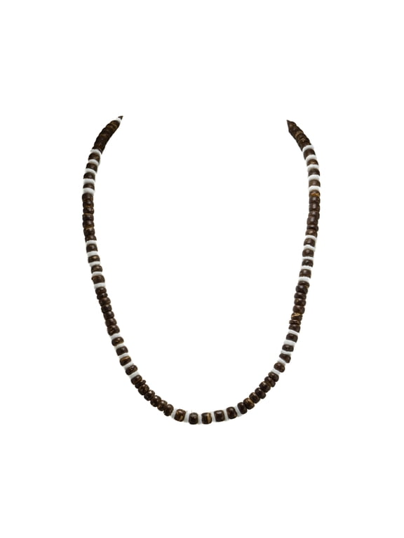 Brown Coconut and Puka Shell Beads Necklace (18")