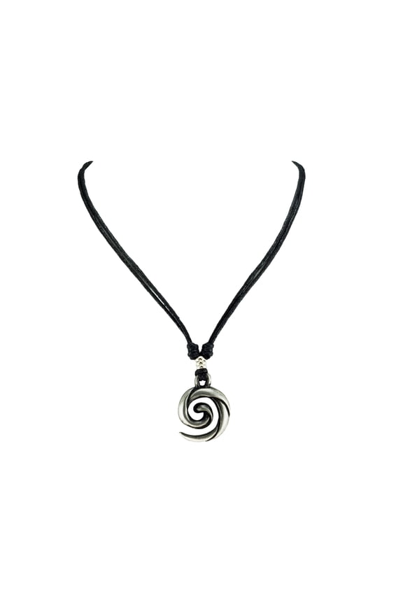 Koru Spiral Wave Pendant on Adjustable Black Cord Necklace