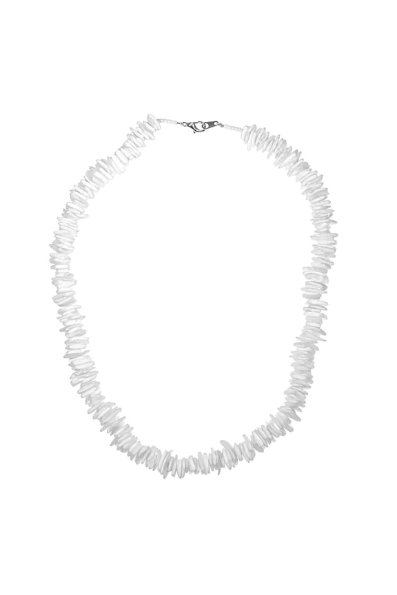 Puka Chip Shell Necklace, White, 24", Unisex