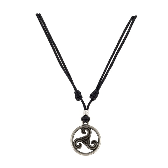 BlueRica Triskelion Celtic Symbol (Trinity, Eternity) Pendant on Adjustable Black Cord Necklace