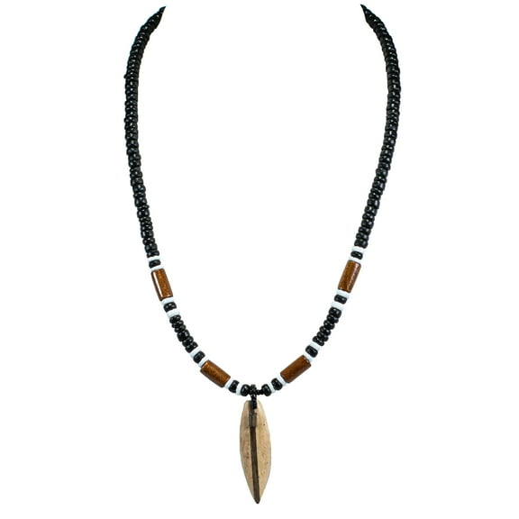 BlueRica Wood Surfboard Pendant on Black Coconut Beads Necklace