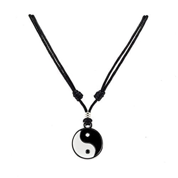 BlueRica Yin and Yang on Adjustable Black Cord Necklace