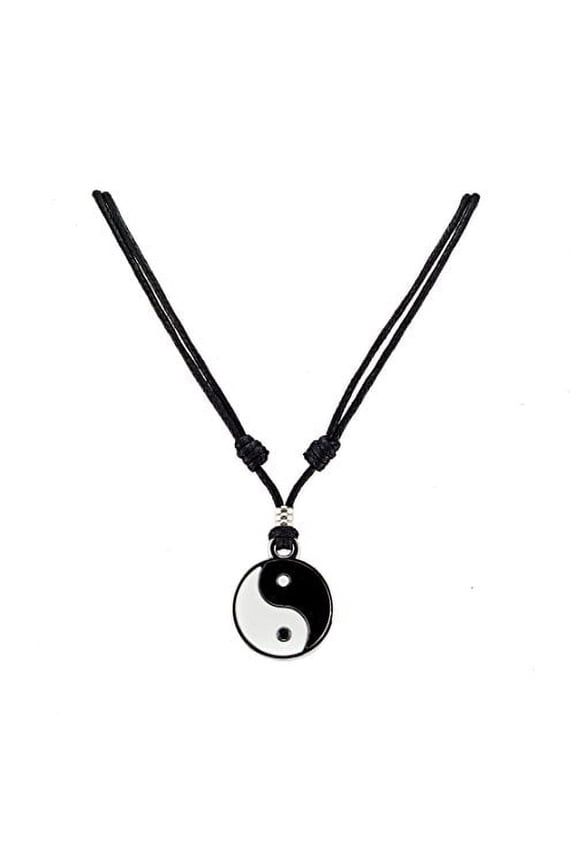 Yin Yang Pendant on Adjustable Black Rope Cord Necklace