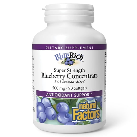 Natural Factors BlueRich Super Strength Blueberry Concentrate, Antioxidant Support for Overall Good Health, 90 Softgels