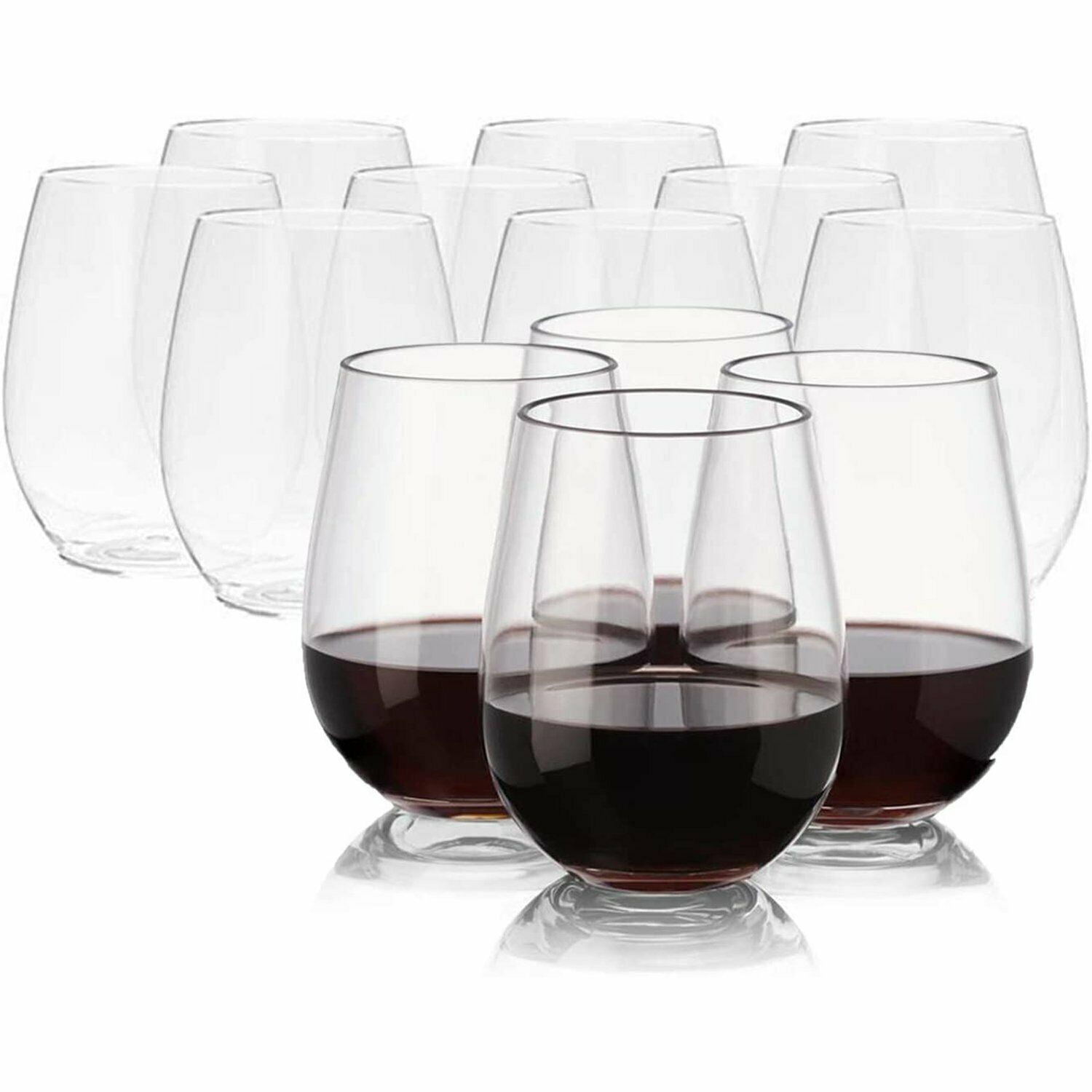 BlueSky Formal Wedding Wine Stemless Clear Tumbler 12 oz Plastic Glasses 6  Pack 