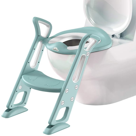 BlueSnail 3 Step Plastic Potty Training Toilet Seat with Step Stool Ladder for Kids (Light Green PU)