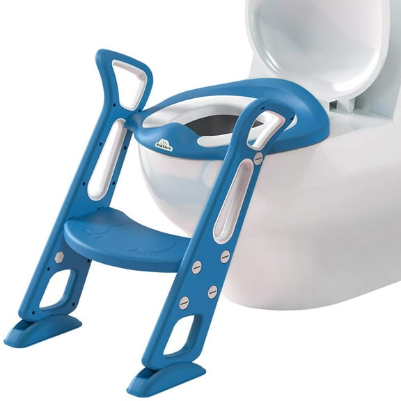 BlueSnail  Potty Training Toilet Seat with Step Stool Ladder for Kids (Blue PU Cushion)