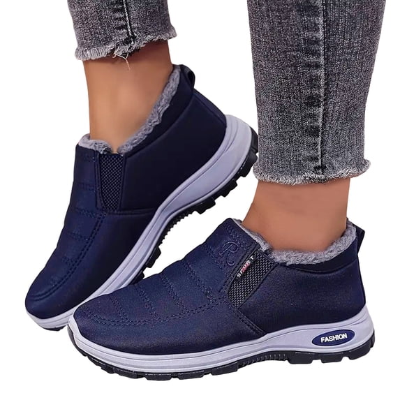 Snow Boots for Women Winter Boot with Comfortable Warm Plush Lined Ankle Booties Outdoor Slip On Waterproof Short Boots Blue Size 8