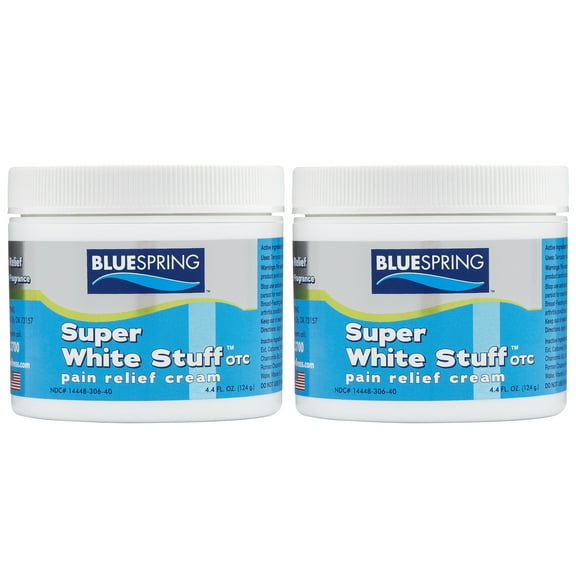 BlueSpring Back Pain Relief Cream with Emu Oil - Super White Stuff Natural Therapy Against Backache Neck Sprain Knee Joint Muscle Soreness - Fast Action Anti Inflammatory Analgesic Rub, [4 Oz] Jar