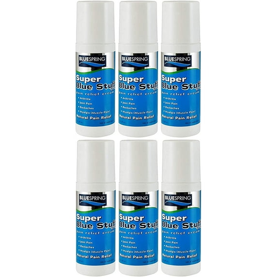 BlueSpring Natural Pain Relief roll on Super Blue Stuff with Emu Oil- Pain relief cream Anti Inflammatory Analgesic Cream for Back, Knee, Joint, Muscle, Arthritis, and neck Pain Relief-3 Oz(Pack of 6)
