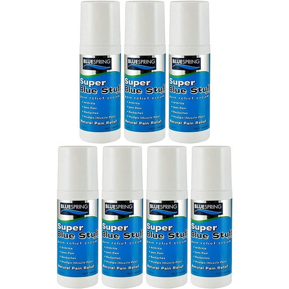 BlueSpring Super Blue Stuff Natural Pain Relief Cream - Fast Action Relief 3-oz roll-on (Pack of 7)
