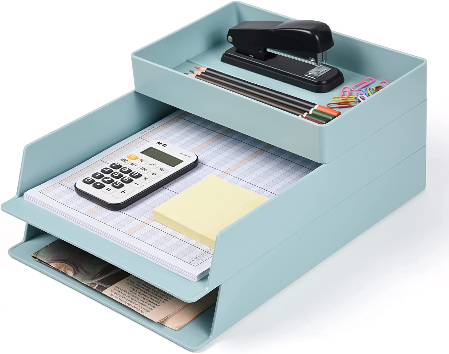 BlueStack 2 Tier Plastic Desk Tray - Stackable Letter Organizer for A4 ...