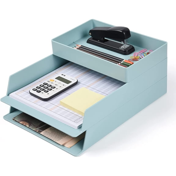 BlueStack 2 Tier Plastic Desk Tray - Stackable Letter Organizer for A4 Paper, Magazines, Receipts