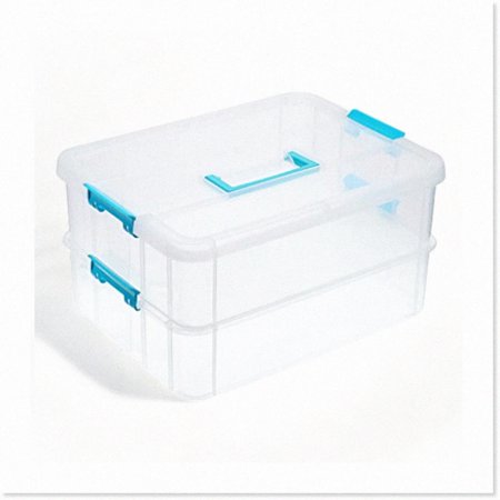 BlueStack Organizer: Portable 2-Layer Storage Box for Stationery, Sewing, Art, Jewelry & Beauty Supplies