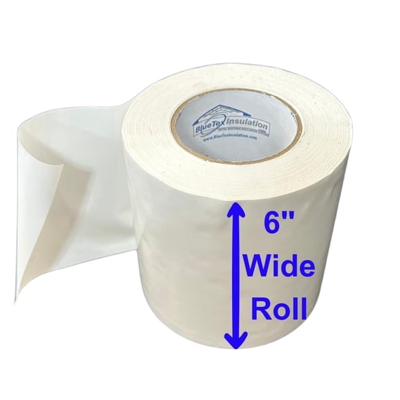 BlueTex Insulation 6" Wide x 180' Long White Vapor Barrier Seam Tape - 1 Roll Waterproofing and Great for Crawlspaces, Insulation Repair, Underlayment Seams, Metal Building Insulation Seams