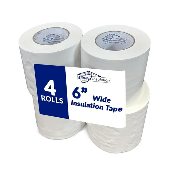 BlueTex Insulationă…¤ 6" Wide x 180' Long White Vapor Barrier Seam Tape - 4 Roll Bulk Pack, Waterproofing & Great for Crawlspaces, Insulation Repair, Underlayment Seams, Metal Building Insulation Seams
