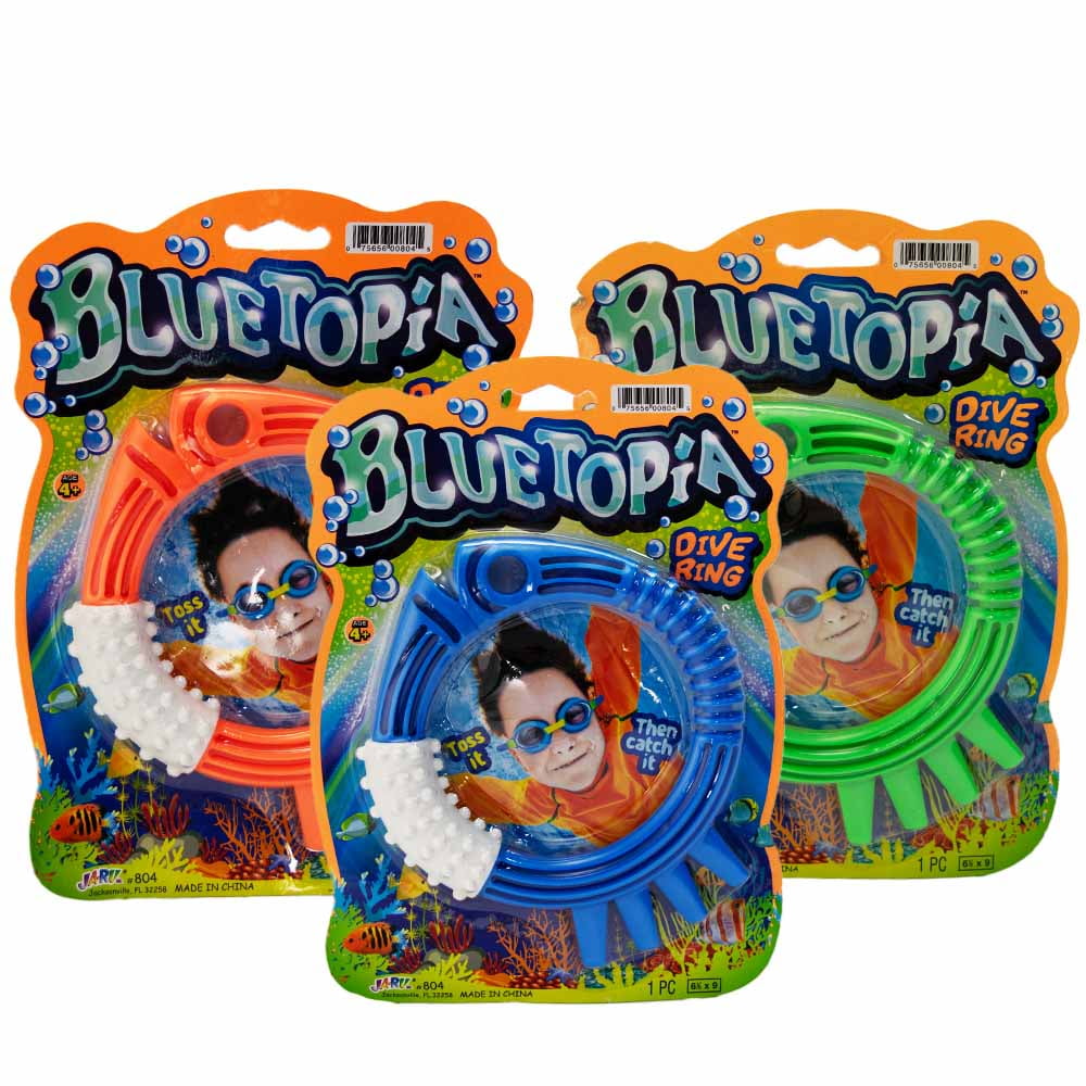 BlueTopia Dive Rings Lot of 3, BlueGreen & Orange Easy Grip Pool Toys