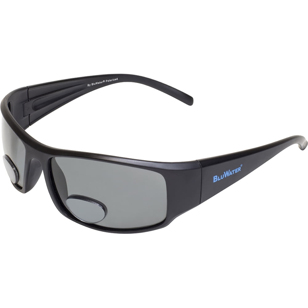 BlueWater Polarized Bifocal 1 Sunglasses Matte Black Frames +3.0  Magnification Smoke Lenses by Global Vision