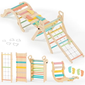 BlueWood Pikler Triangle Climbing Set 10-in-1 Foldable Wooden Indoor Pink 1 Pack