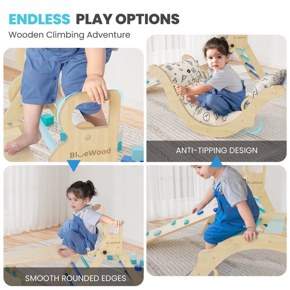 Buballino 8-in-1 Foldable Pikler Triangle Set: 4-Piece, Multicolor, 6M - 6Y, 150 lb Load