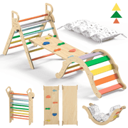 BlueWood Pikler Triangle Set Foldable Wooden Indoor 8-in-1 for Ages 6 Months to 6 Years Multicolor 150 lb Max Load 4-Piece
