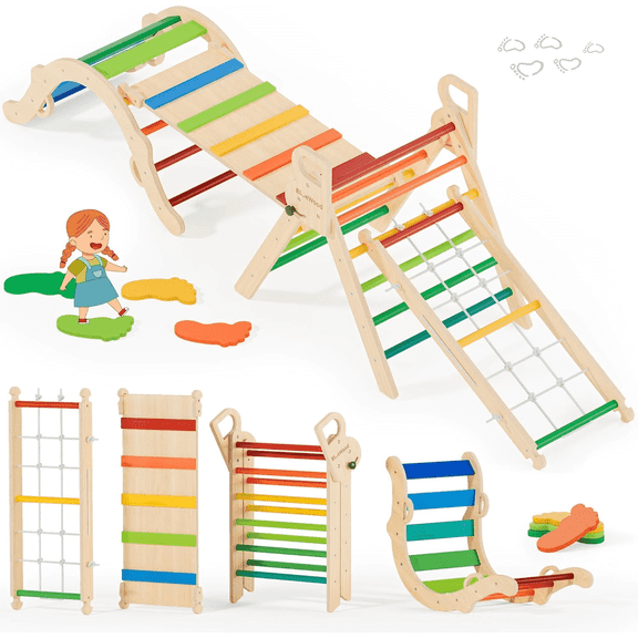BlueWood Pikler Triangle Climbing Set Foldable 9-in-1 Wooden Indoor Multicolor 1-Count