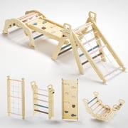 BlueWood 9-in-1 Foldable Wooden Pikler Triangle Climbing Set for Kids - Indoor Play Gym with Safety Climbing Net & Activity Accessories