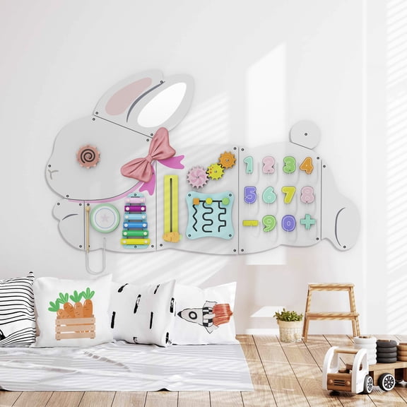 BlueWood Bouncing Bunny Sensory Wall  Extra-Fun Busy Board | 15+ Spring-Loaded Activities for Motor & Cognitive Growth