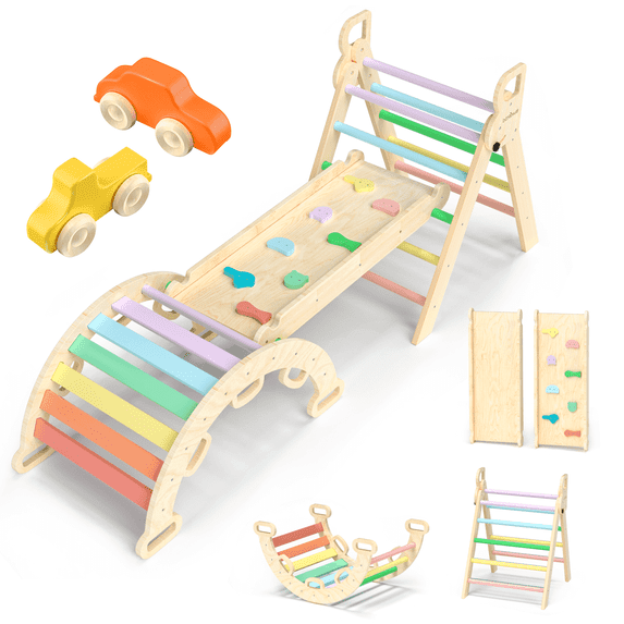 BlueWood Foldable Pikler Triangle Set Indoor Climbing Wood Multicolor 3-Pack 2-6 Years