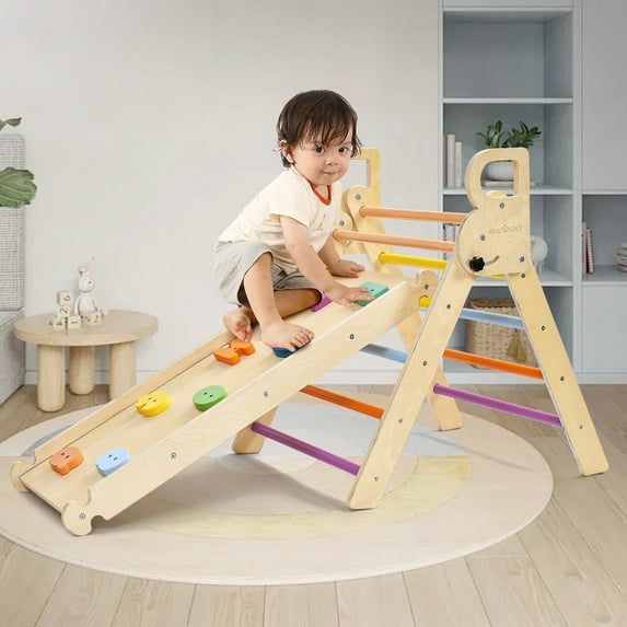 BlueWood Climber and Ramp Set Wooden Indoor Playground for Toddlers and Preschoolers 2-Piece