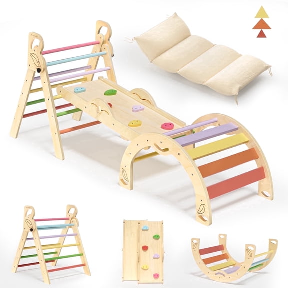 BlueWood Pikler Triangle Set Indoor Playground for Kids Complete with Pads 4-Piece