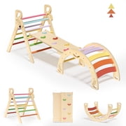 BlueWood Triangle Climbing Set Indoor Playground Lightweight Compact Wood Multicolor for Kids 3-Piece