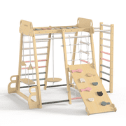 BlueWood Pink Climb and Slide Set Wooden Toddler Jungle Gym Indoor