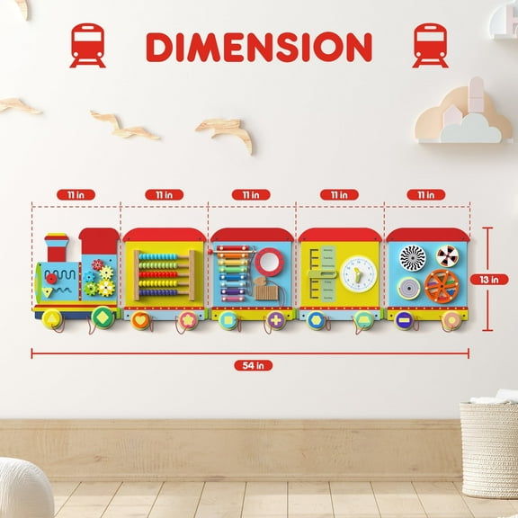 BlueWood Train Activity Wall Busy Board Montessori-Inspired Wooden Sensory Early Development Learning Toy Large 1-Pack