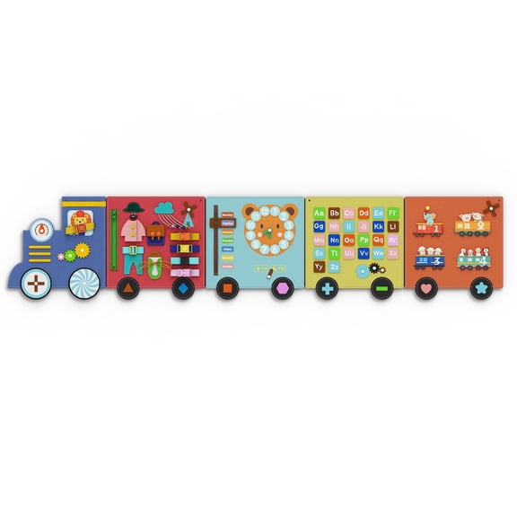 BlueWood Train Sensory Wall: Interactive Felt Busy Board with 18+ Tactile Activities for Cognitive & Motor Development