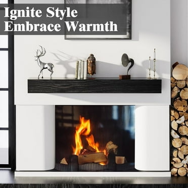 Buballino 72 x 8 x 5in Premium Rustic Wood Floating Fireplace Mantel Shelf, Handcrafted with Exquisite Artistry for Farmhouse Charm，Black