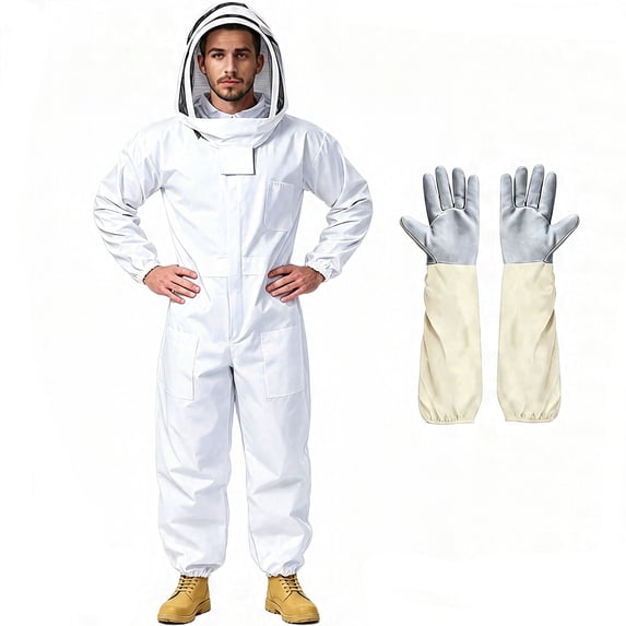 BlueZOO Sting Proof Bee Suit Full Body with Ventilated Hood & Gloves M Unisex Beekeeping Suit for Men & Women, Wasp Bee Keeper Suit for Beginner & Pro Beekeepers, Apiary Beekeeping Gear