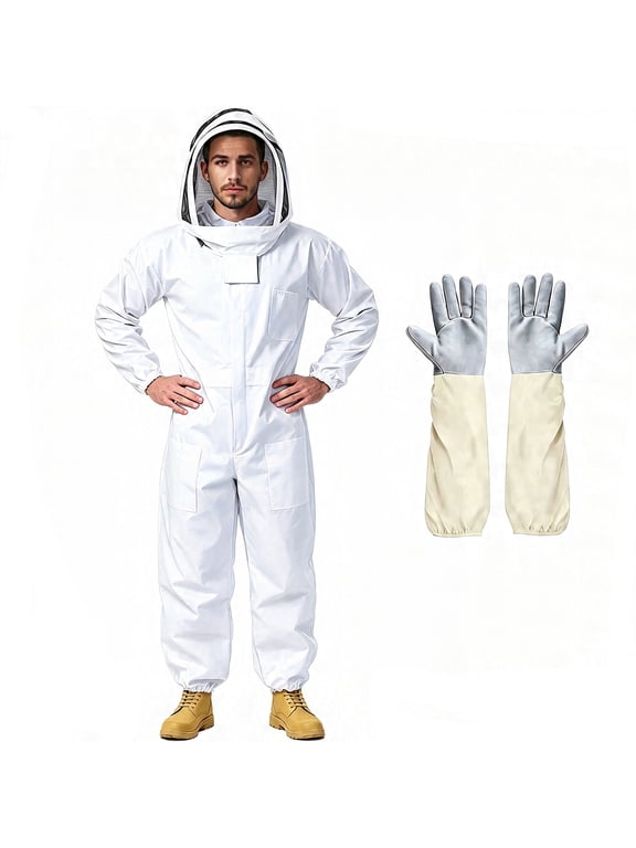 Sting Proof Bee Suit Full Body with Ventilated Hood & Gloves M Unisex Beekeeping Suit for Men & Women, Wasp Bee Keeper Suit for Beginner & Pro Beekeepers, Apiary Beekeeping Gear