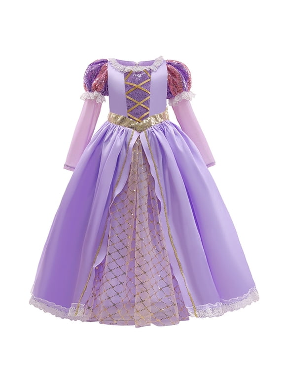 Princess Costume for Girls Halloween Fancy Party Cosplay Dress Up Purple Princess Dress