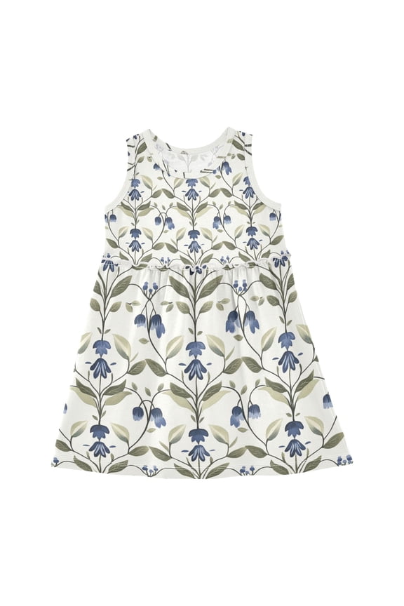 Bluebell Florals and Leaves Retro Sleeveless Dress A-Line One-Piece Dress Quick Dry 2T