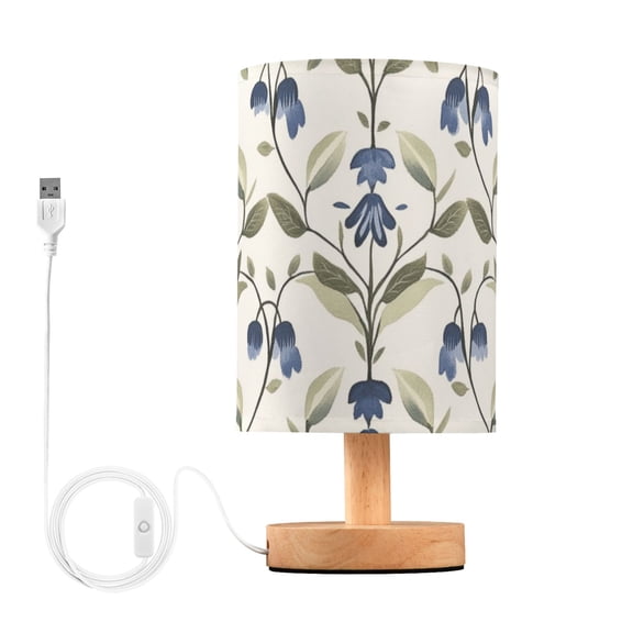 Bluebell Florals and Leaves Retro Table Lamp with USB Port LED Warm Light Lamp Night Light Home Decor