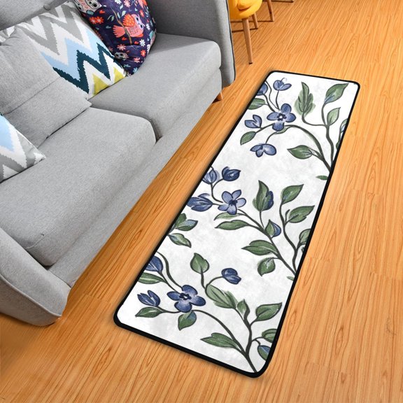 Bluebell Flowers Leaves Long Floor Mat Runner Rug Area Mat Noise Reduction Water Absorbent Non-Slip 72" x 24"