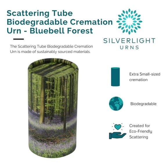Bluebell Forest Scattering Tube - Extra Small, Biodegradable Cremation Urn for Ashes, Extra Small Sized Cremation Urn, 5.25 Inches High