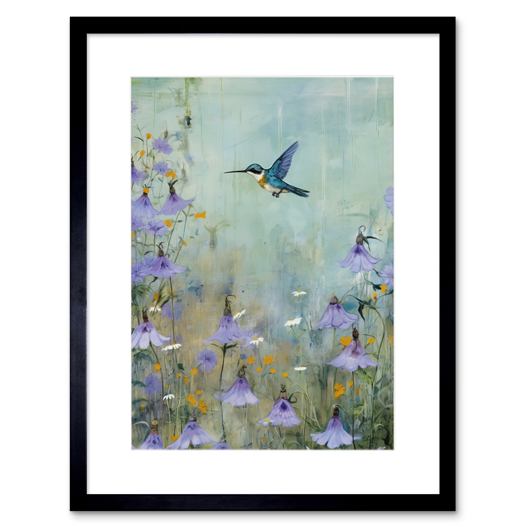 Bluebell Hummingbird Pastel Painting Nectar Flowers Field Oil Painting