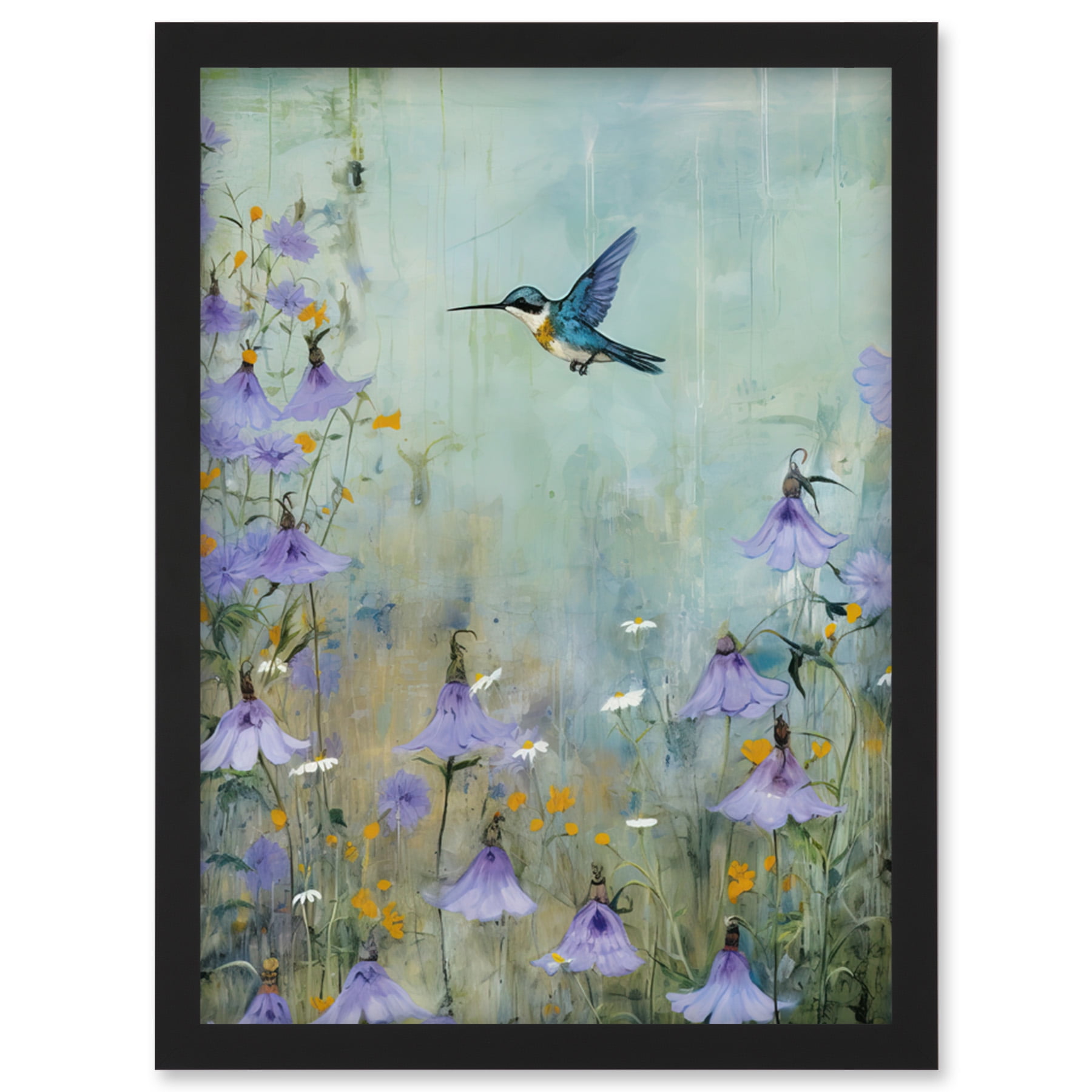 Bluebell Hummingbird Pastel Painting Nectar Flowers Field Oil Painting