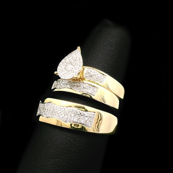 Bluebell Jewels 0.45ctw 3-pc Pear Cluster Trio Wedding Set in 14k Yellow Gold Finish with CZ