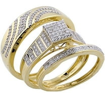 Bluebell Jewels 14K Gold Finish His & Hers Trio Wedding Ring Set Round CZ Engagement Bands for Couples