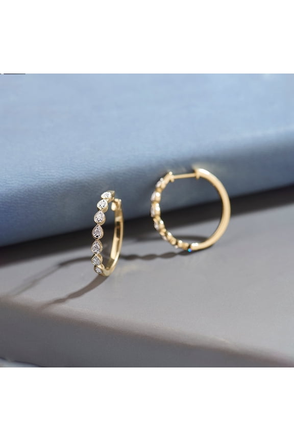 14K Gold Plated Hoop Earrings with Teardrop Cubic Zirconia Pave Design Elegant Hinge Closure for Women