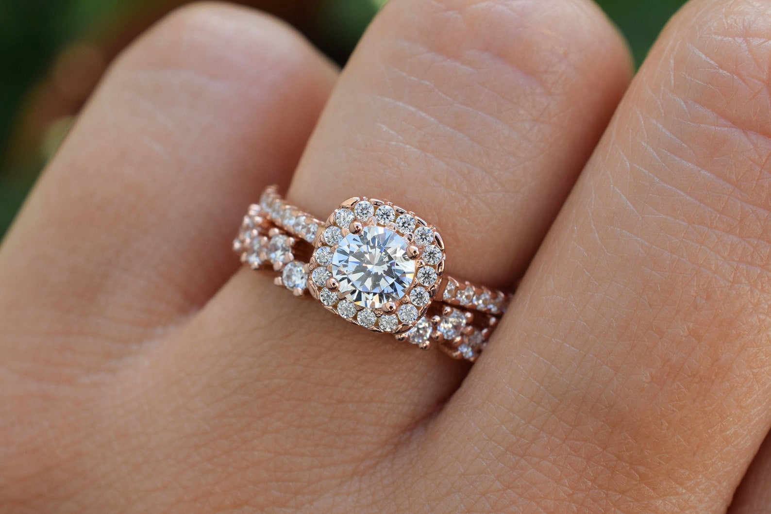 Bluebell Jewels 14K Rose Gold Finish Round Cut Cubic Zirconia Wedding ...