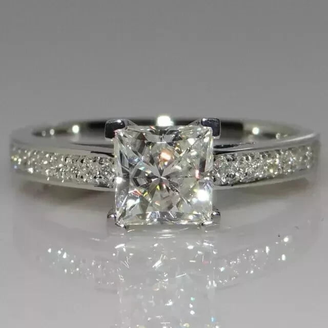 Bluebell Jewels 14K White Gold Finish Princess Cut Cubic Zirconia ...